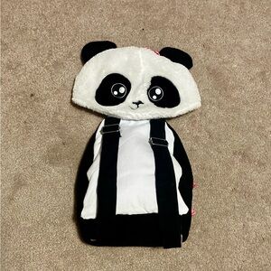 Claire’s Club Small Backpack w/2 Pockets & Plush Panda Hood - White/Black (VGUC)